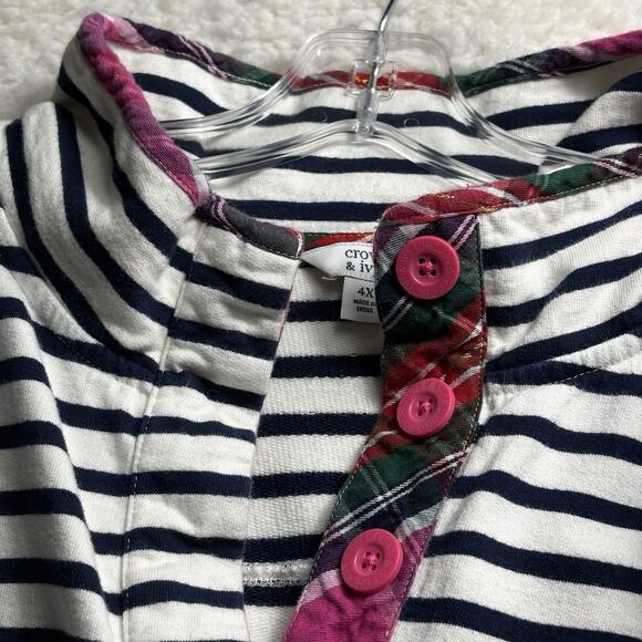 Crown & Ivy Sweatshirt 4X Blue Stripe Plaid Tab Collar Colorful Cozy Contrast - Picture 2 of 7